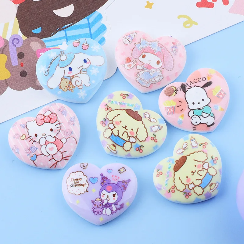 100pcs Kawai Resin Sanrio Series Flatback Love Heart Rainbow Scrapbook Figurine DIY Jewelry Hairpin Decoration Crafts Accessory