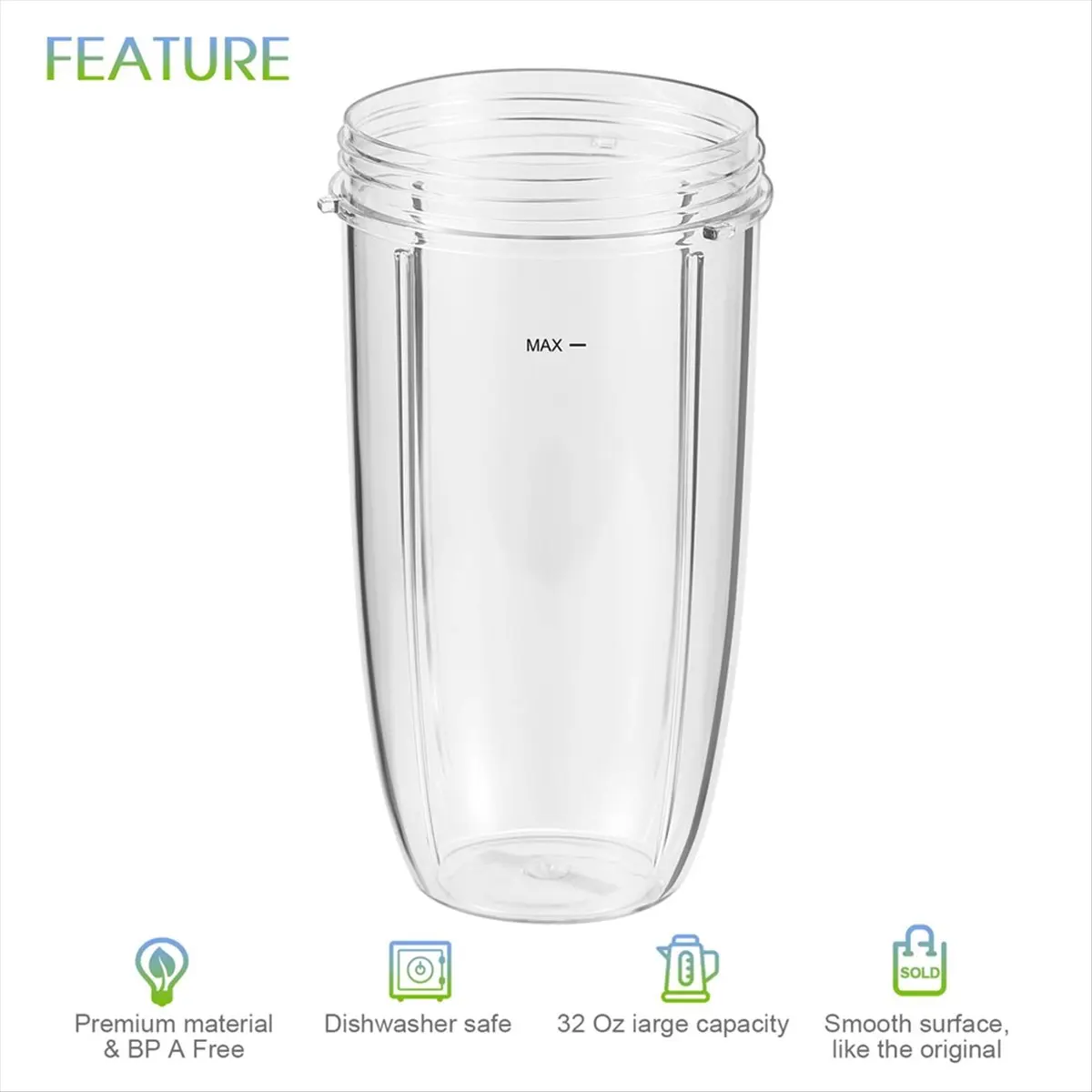 (A64E) Vasos de repuesto para licuadora Nutribullet, vasos de 32 onzas compatibles con licuadoras Nutri Bullet 600W/900W (paquete de 2)
