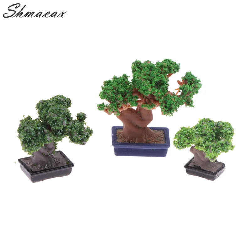 Mini Green Tree Potted Dollhouse, Decorações para Casa, Casa de Bonecas, Micro Paisagem, Ornamento de Jardim, 1:12