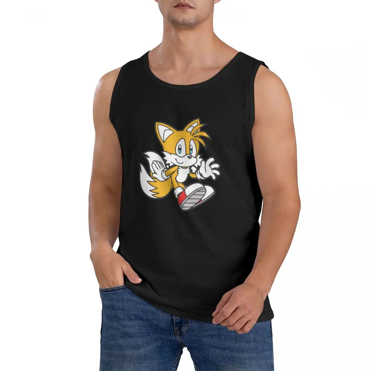 100% Cotton Miles Tails Prower Sleeveless T-Shirt Men Workout Sports Clothing Tops Men's Crew Neck Vest