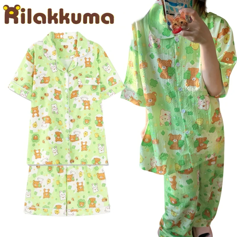 

Rilakkuma Pajamas Rilakkuma Loungewear Short Sleeve Two-Piece Dopamine Color Matching Casual Fashion Holiday Gifts for Girls