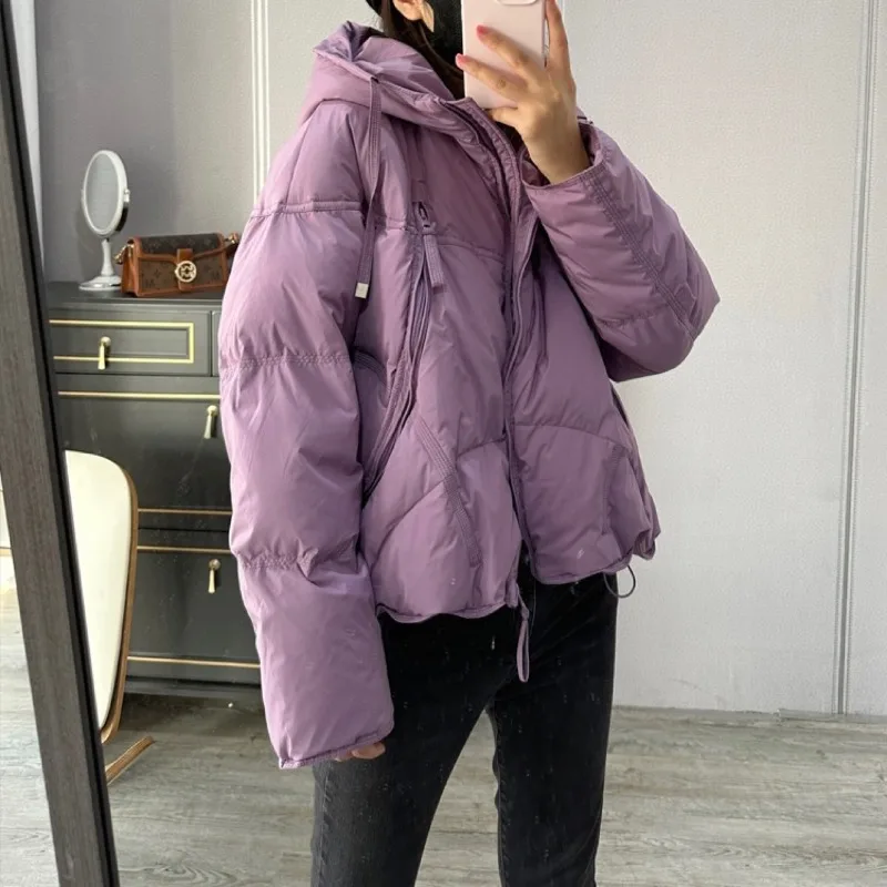 Women's Winter Top Coat Down Jacket White Duck Down Hooded Short Warm Thicken Simple Design Fashion New Niche Versatile Skinny
