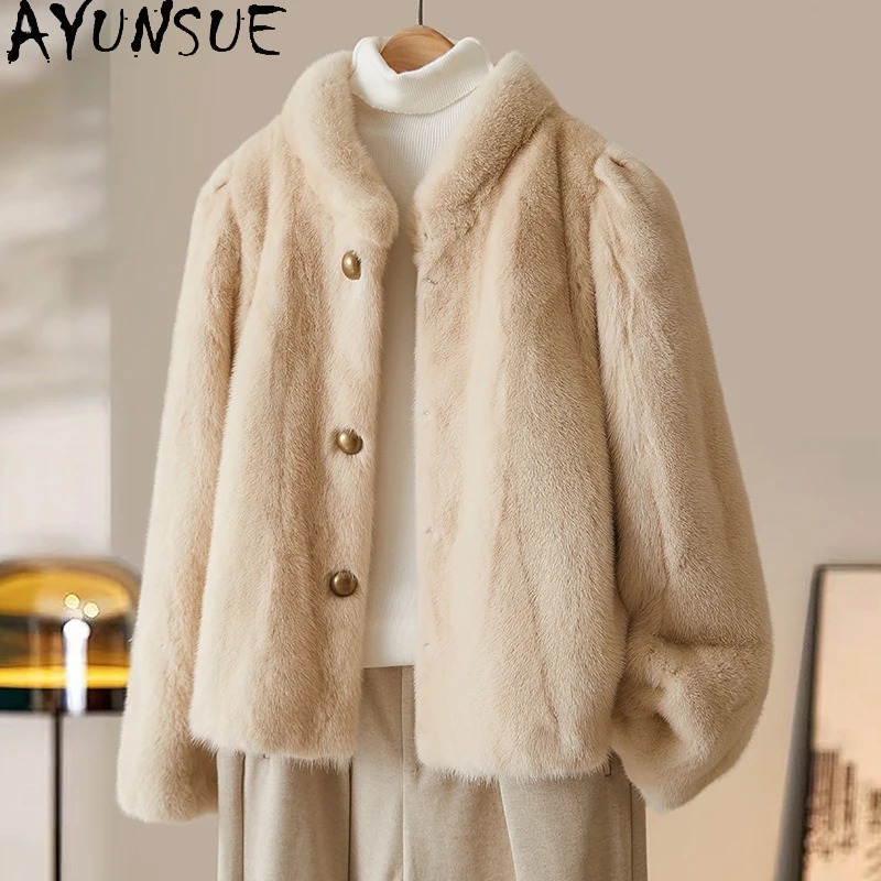 

AYUNSUE Natural Real Mink Fur Coat Women Clothes 2025 Luxury Fur Coats Whole Mink Womens Coats Warm Winter Jacket Пальто Женское