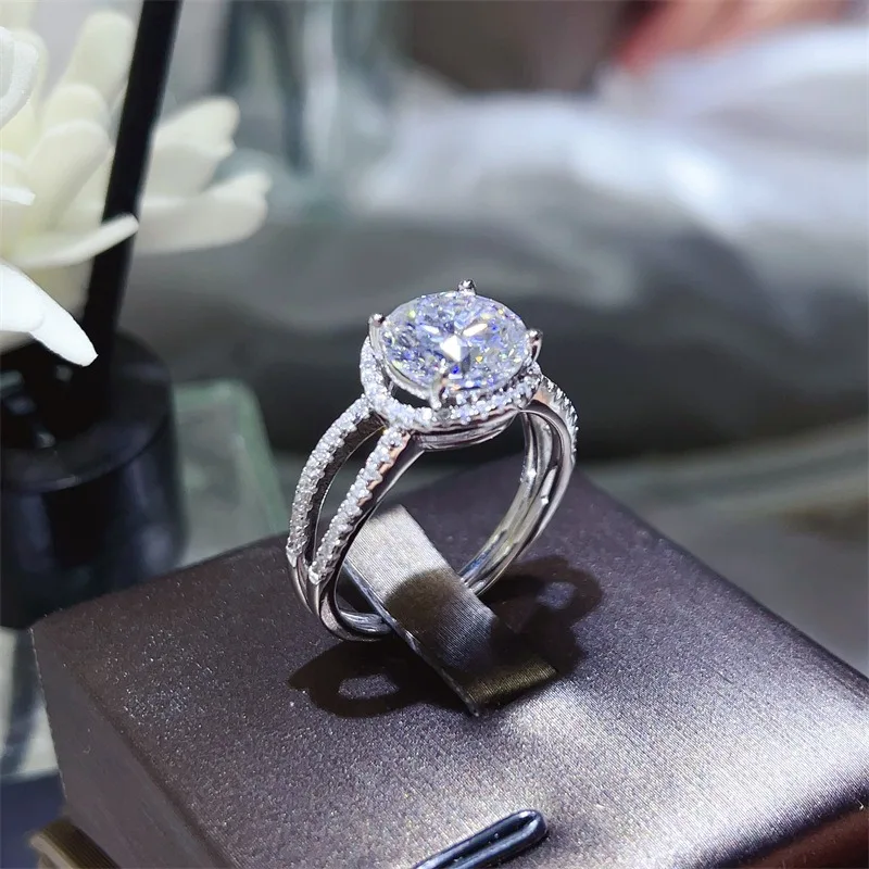 SACE GEMS  GRA Certified 3CT D VVS1 Moissanite 925 Sterling Silver Fashion Ring for Women Engagement Promise Party Fine Jewelry