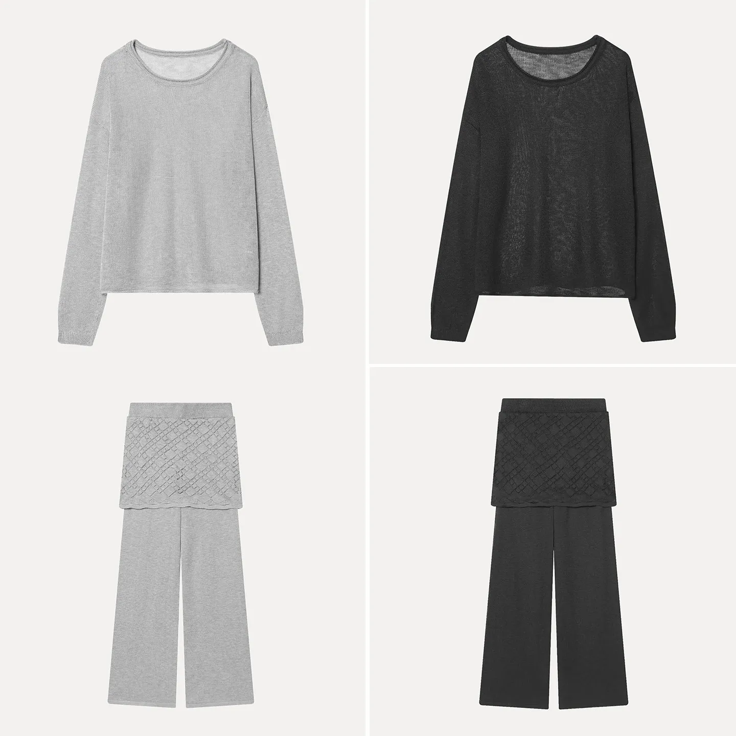 

Women's Fashionable Knitted Ice Hemp Skirt Pants Set Spring 2026 Casual Versatile Long Sleeve Long Pants Ensemble