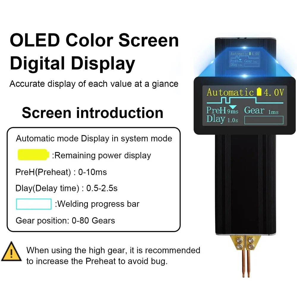 80 Gears Spot Welder Adjustable Handheld Digital Display Rechargeable DIY for 18650 Lithium Battery Nickel Strip Belt Welding