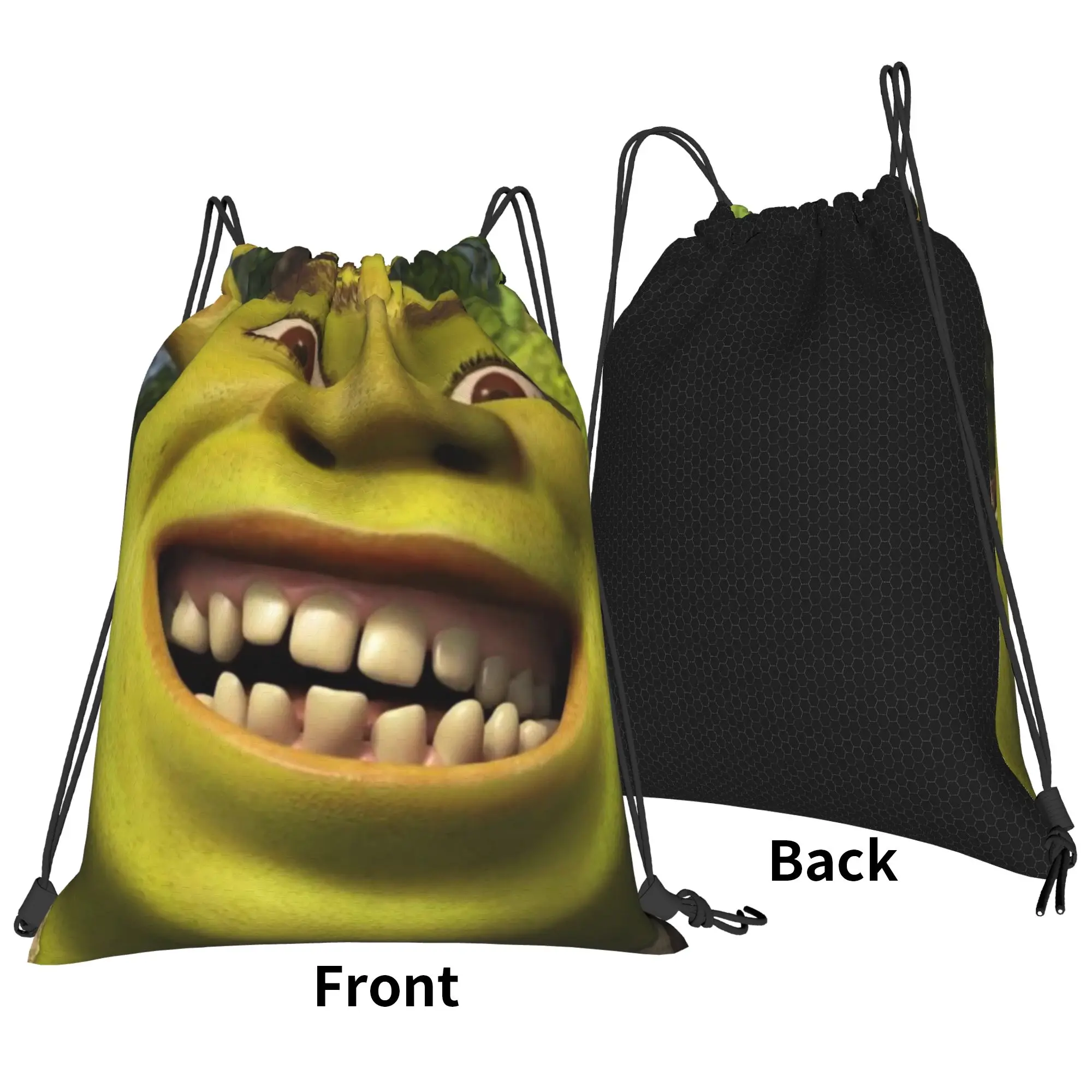 Shreks Smile Memes Bag Drawstring Backpack Sports Gym Sackpack Water Resistant Cartoon String Bags for Yoga 36cm (W) x 43cm (H)