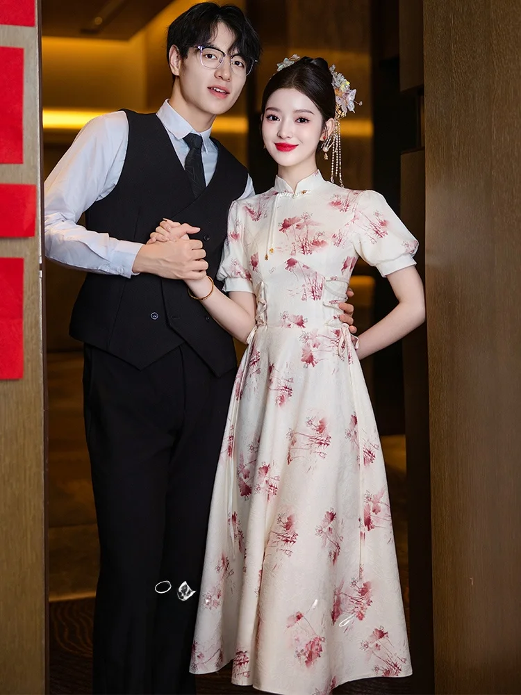 

Новое вечернее платье для женщин в китайском стиле, национальный тренд, маленький размер, средней длины