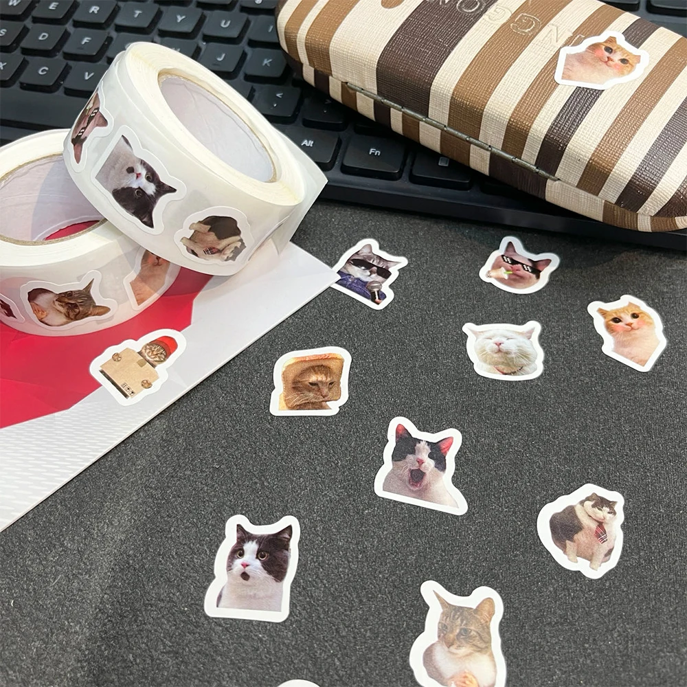 500PCS/Roll Funny Cat Roll Stickers Funny Cute High Beauty Abstract Creative Account Material Invitation Envelope Decoration