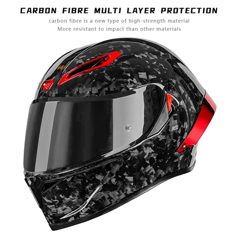 Premium Carbon Fiber Motorcycle Helmet – DOT Certified, Dual-Visor Full-Face Design with an Innovative Large Spoiler