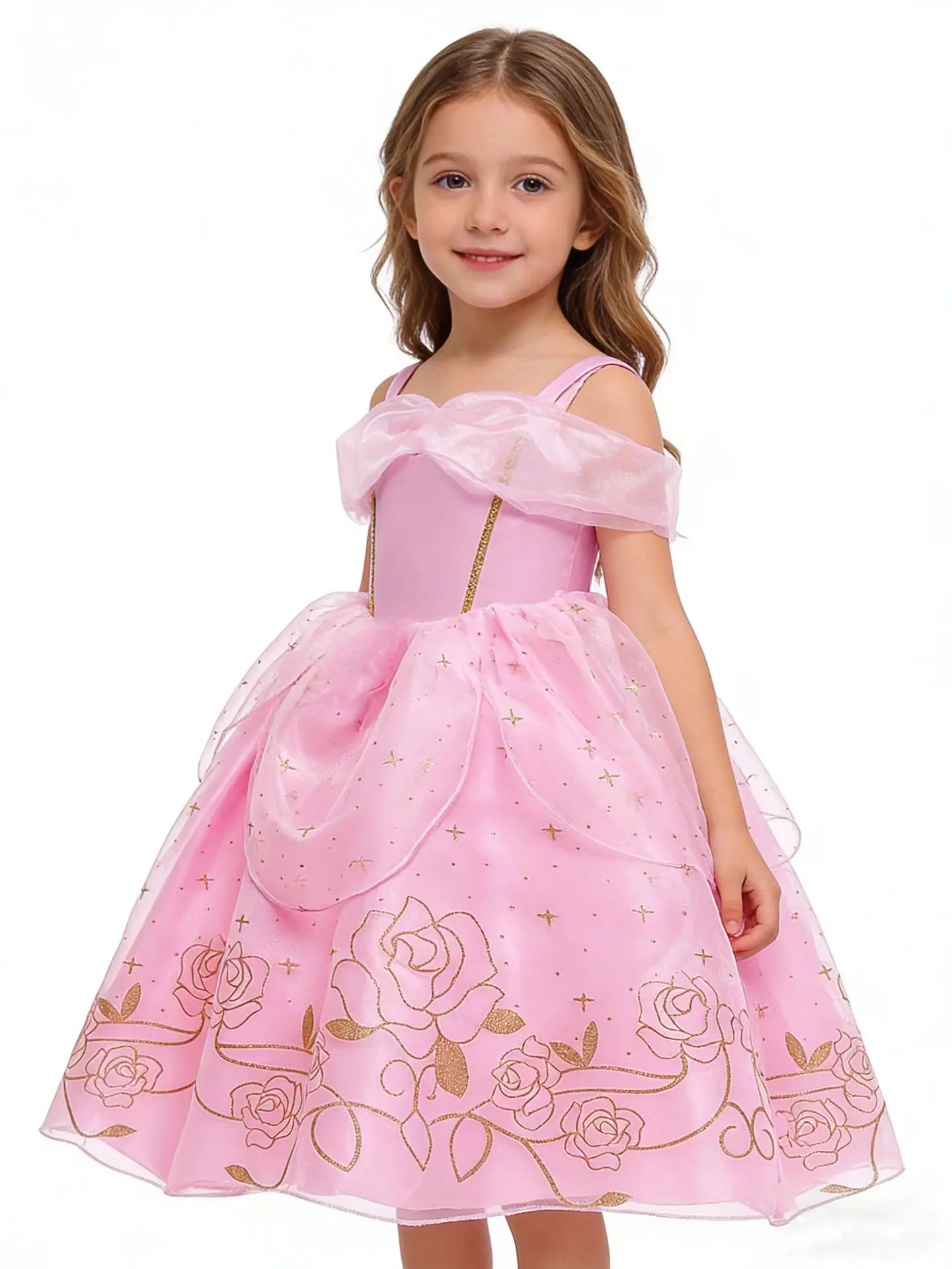 

Мягкое, приятное для кожи розовое платье Disney с блестящими золотыми звездами и пышной юбкой из фатина, прочный костюм принцессы для девочек, для детских игр