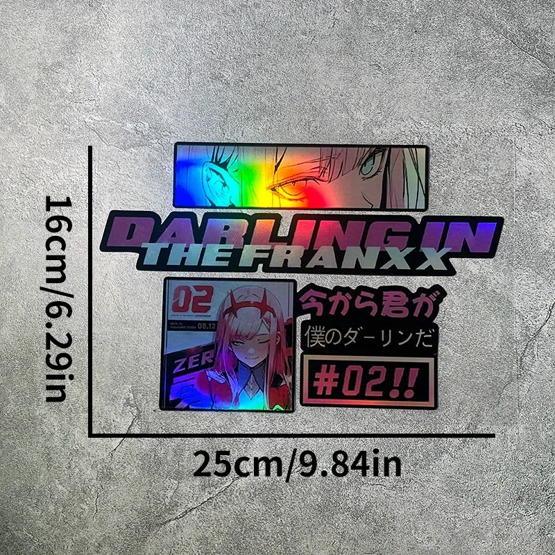 1セットのファッショナブルな「ダーリン・イン・ザ・フランキス」車用ステッカー、ゼロツーをテーマにした車用デカール、アニメの雰囲気を車に加えるのに最適です。