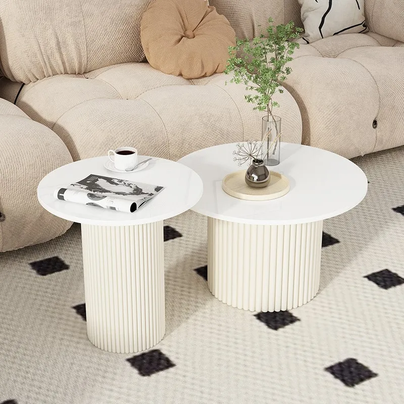 Modern Simple Small Apartment Side Table Home French Round Coffee Table Living Room Nordic Cream Style Slate Coffee Table 2024