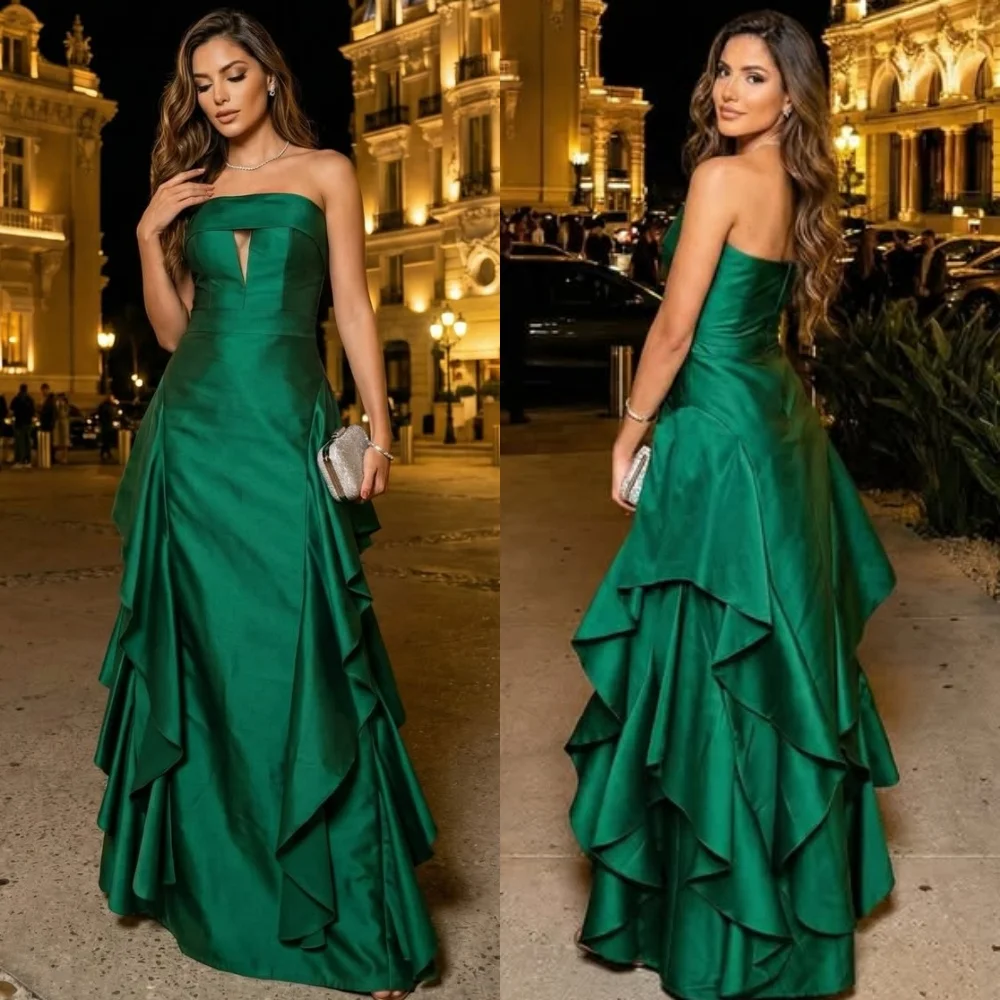 تخصيص جودة عالية أنيقة جيرسي Ruched الطية ألف خط فساتين طويلة حمالة فساتين السهرة الأحجام المتاحة رسمي بسيط