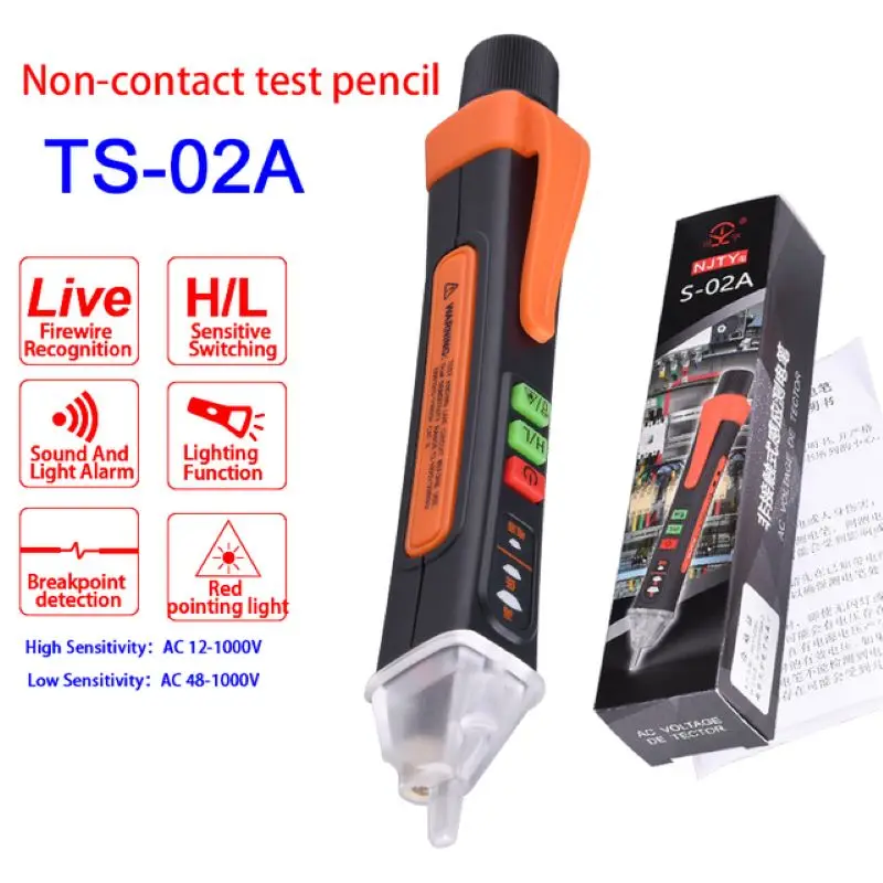 Non-Contact Voltage Tester 12-1000V AC Voltage Checker Pen Orange Smart Circuit Inspection Tool Electricity Measuring Pen