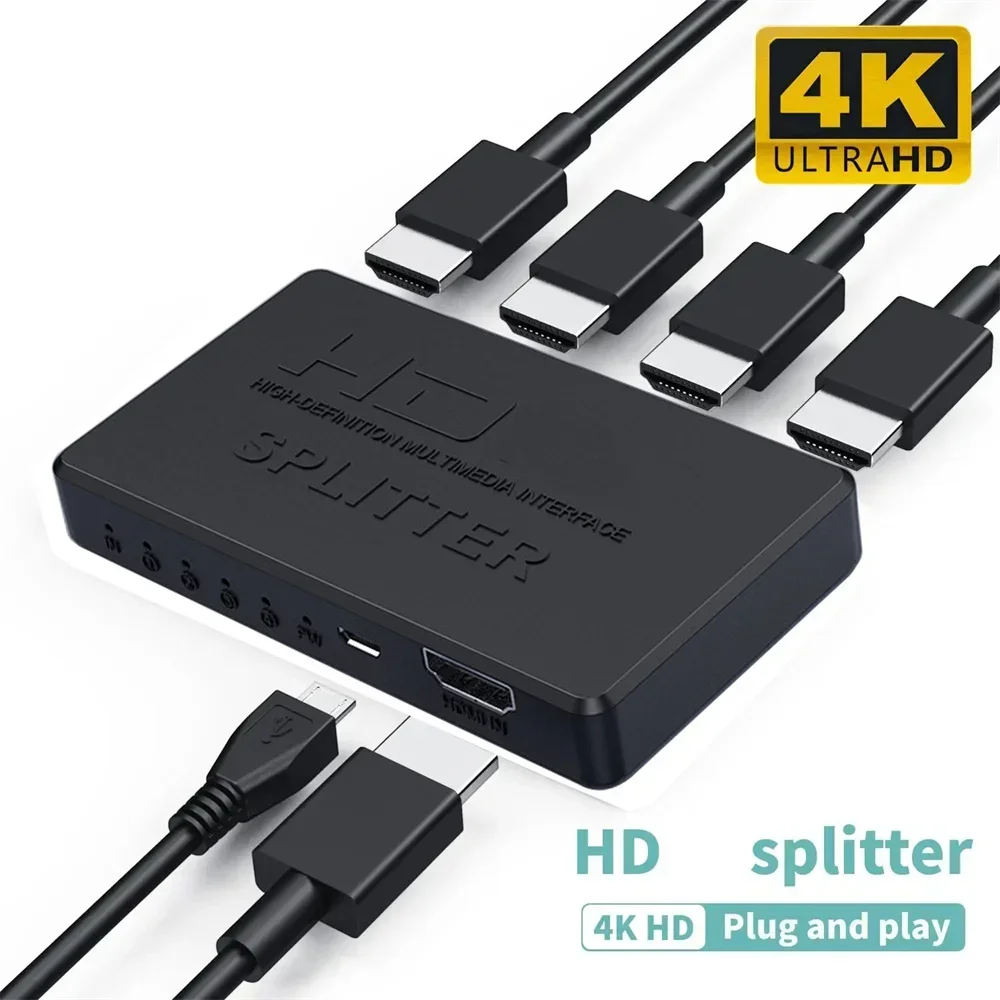HDMI-compatible Splitter HD 4K 2K Video Switcher Adapter 1 Input 4 Output Hub for Xbox PS4 DVD HDTV PC Laptop TV