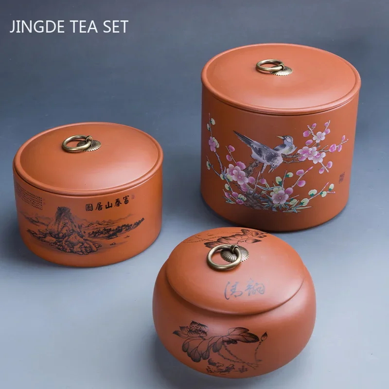 Large Capacity Purple Clay Tea Tins Home Sealed Tea Storage Cans Tea Buckets Candy Coffee Moisture Proof Can Kitchen Storage Jar