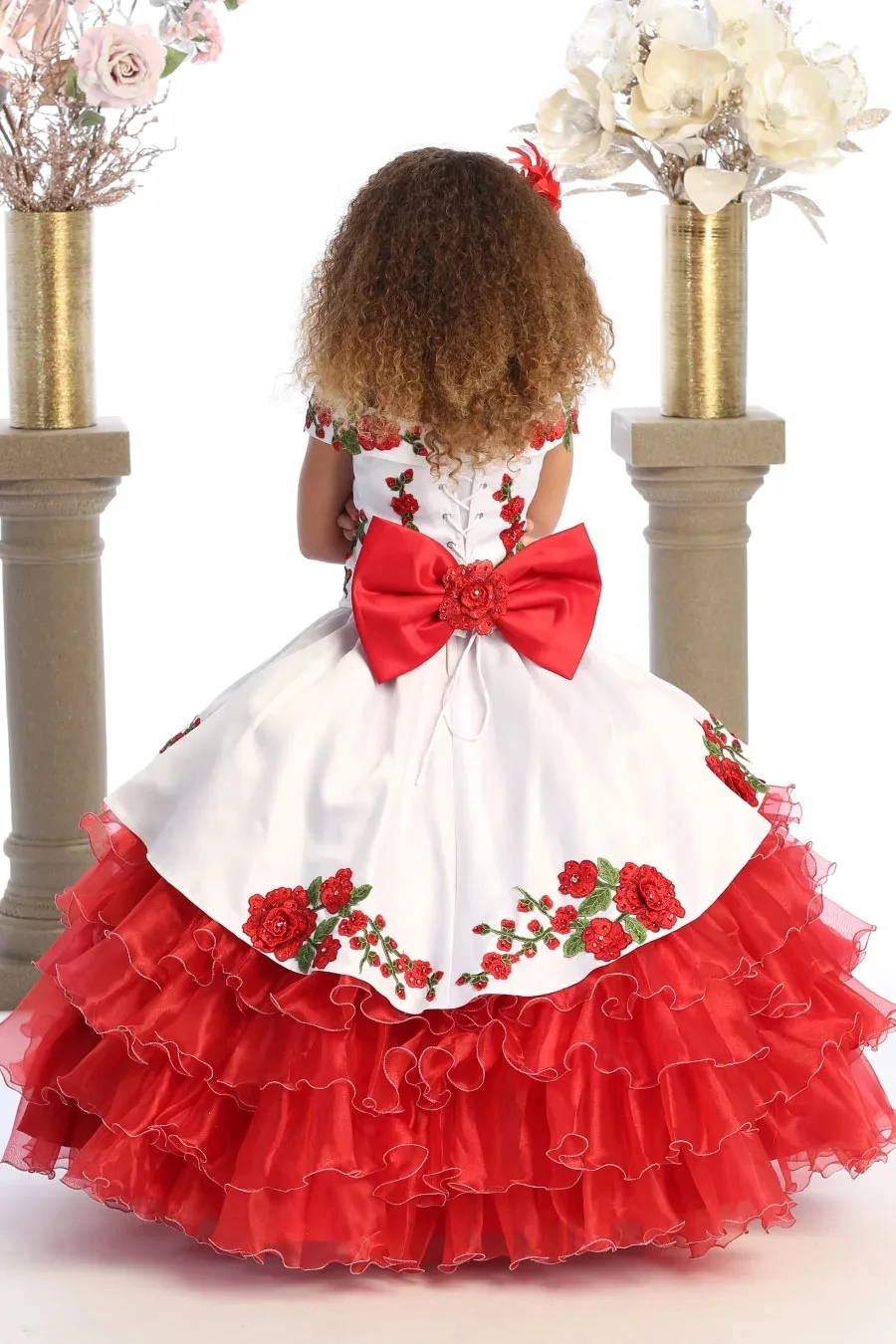 Vestidos Quinceanera vermelhos para meninas, Apliques Organza Tiered, Vestido de baile para casamentos, Vestidos Mexicanos Pageant para bebê