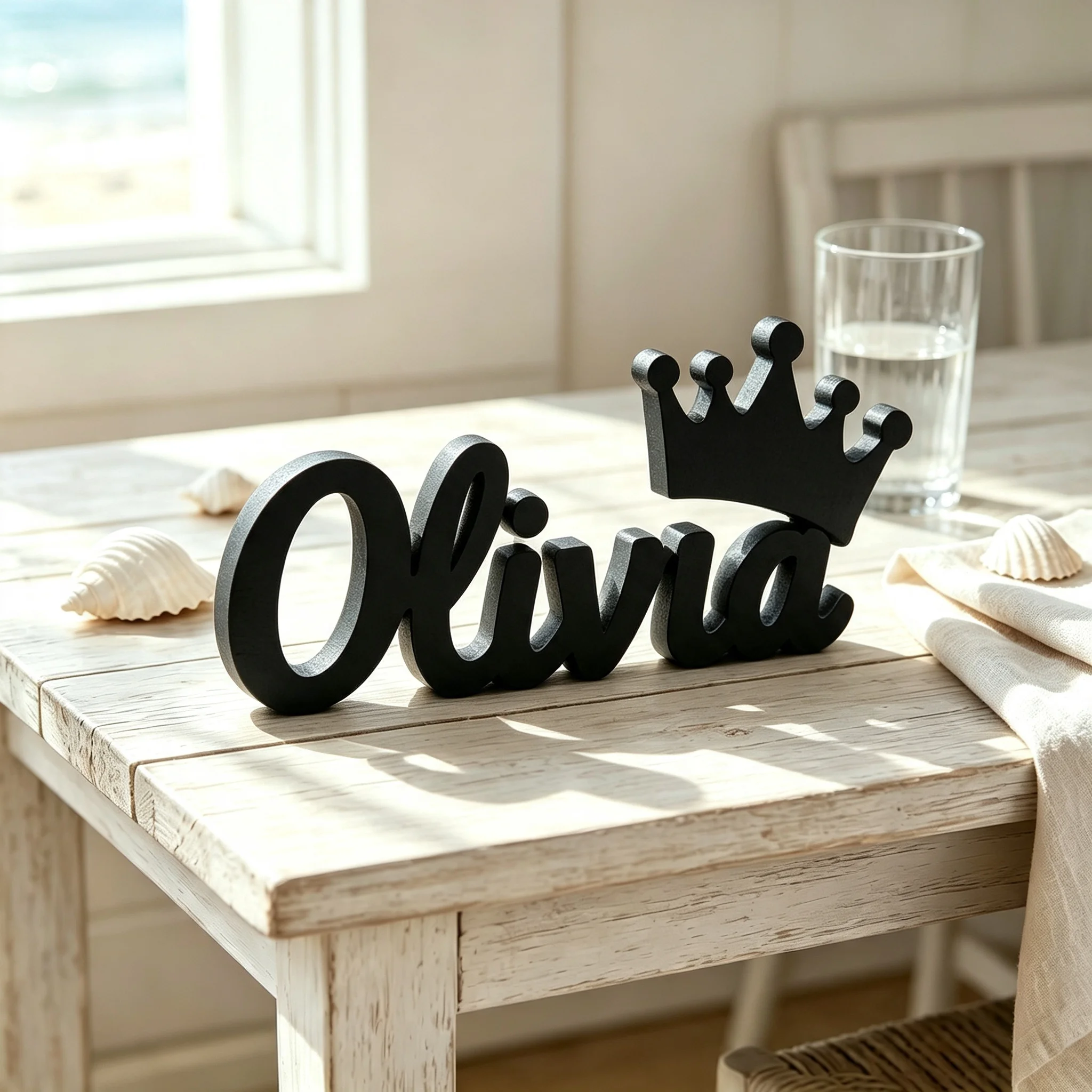 1pc Custom Crown PVC Wooden Name Plaque, Bedroom Room Table Decor,Ornament for Nursery Baptism Wedding Anniversary Gift