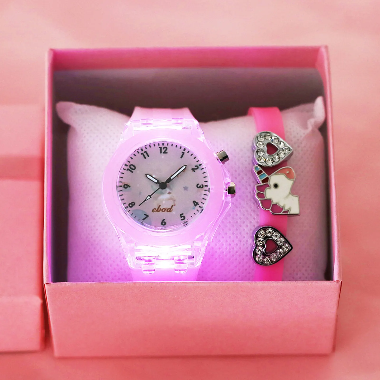 5Pcs Unicorn Watch Set Cartoon Analog Watch Beaded Bracelet Necklace Ring Fashion Gift Unicorn Bracelet