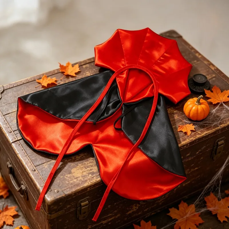 2026 Rot-Schwarzer Verstellbarer Vampir-Umhang für Kleine und Mittelgroße Hunde und Katzen, Halloween-Kostüm, Cosplay-Party, Foto-Requisite – Detail 3