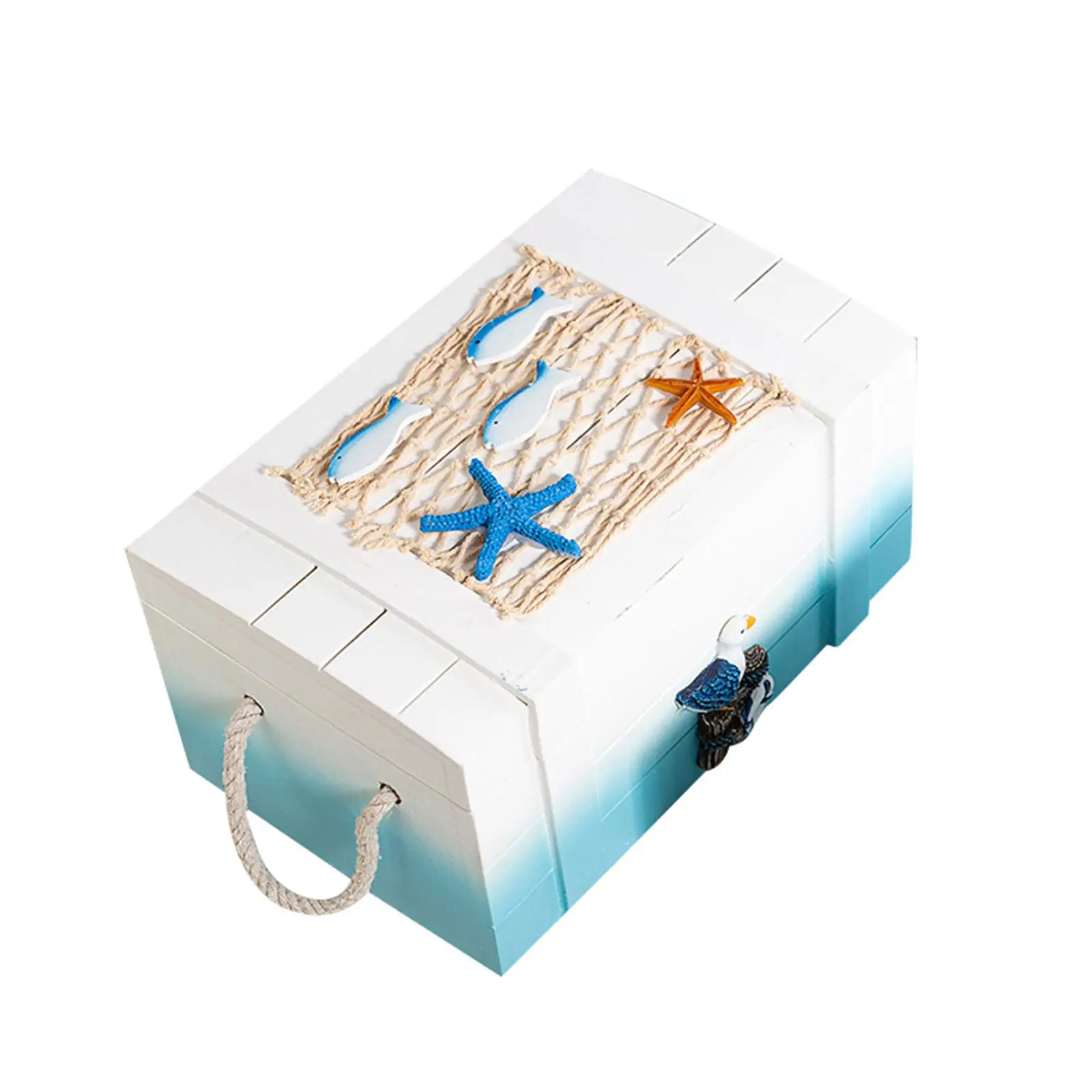 

2x Ocean Style Wooden Storage Box Decorative Box Jewelry Packaging Box Photo Props for Cafe