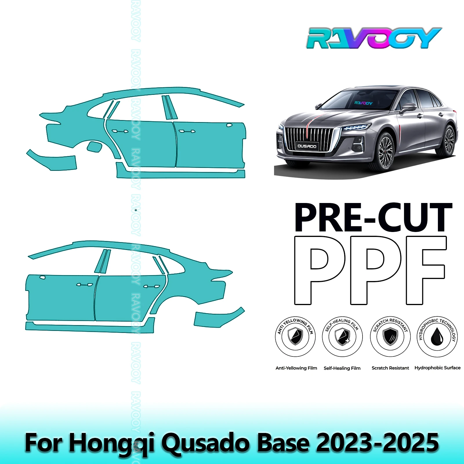

For Hongqi Qusado Base 2023-2025 8.5mil Clear Matte Pre-Cut PPF Door & A/B Pillar Kit TPU Paint Protection Film Set