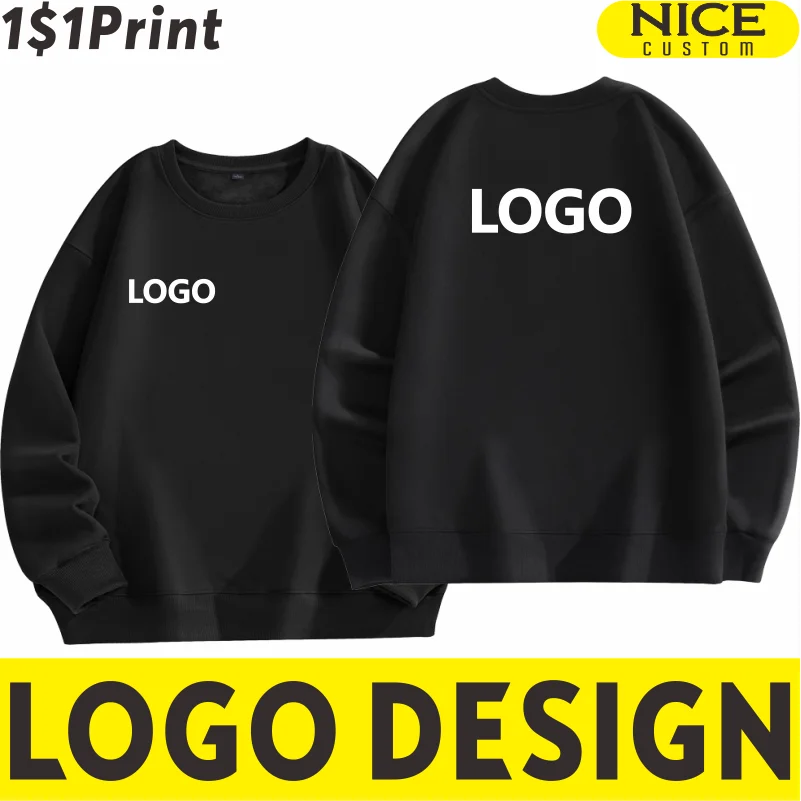 Sweatshirt hangat lembut Pria Wanita Mode Pullover tim perusahaan Logo kustom cetak Sweater warna Solid kasual desain bordir