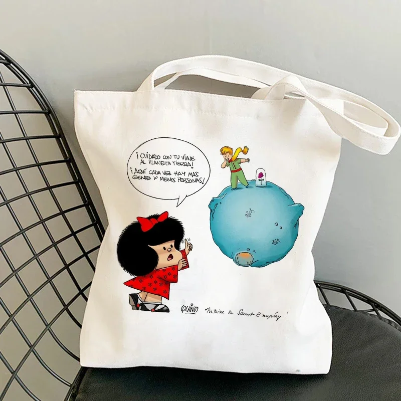 

Mafalda Sell Well Shopping Handbags Tote Shoulder Bag Punk Large Capacity Gothic Cartoon Aesthetic Kawaii Painting Handbags