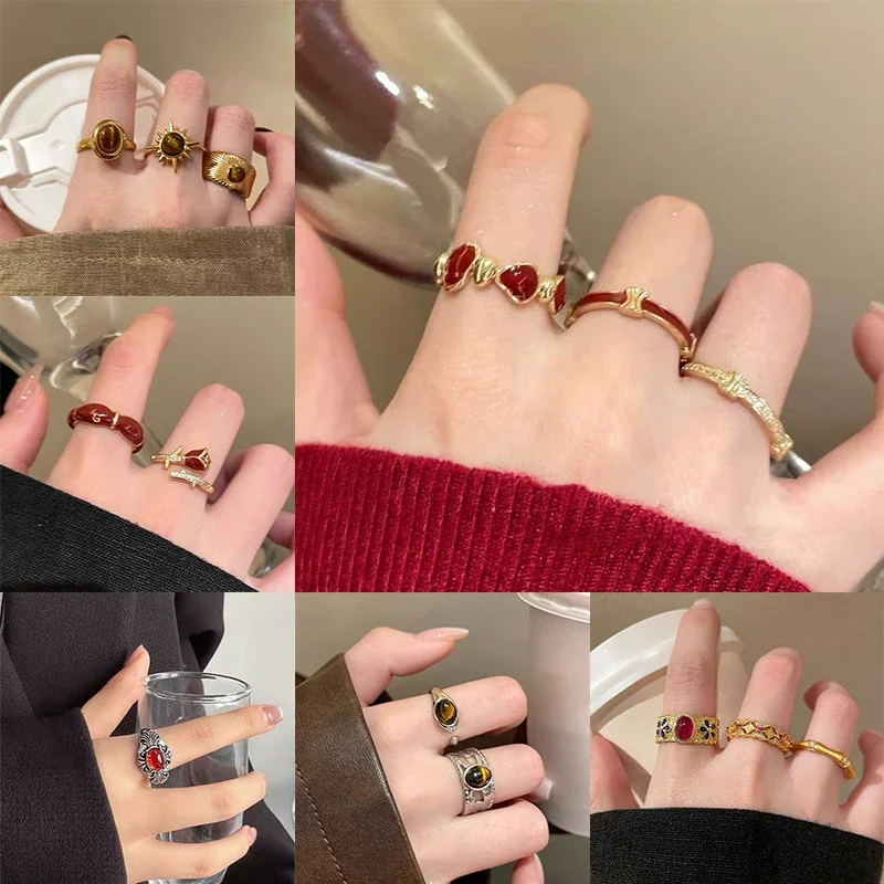 خواتم جوهرة تقليدية للإناث المراهقات، معدات إصبع جمالية غير متماثقة بأشعة الشمس، هدايا الحفلات الممتازة #2