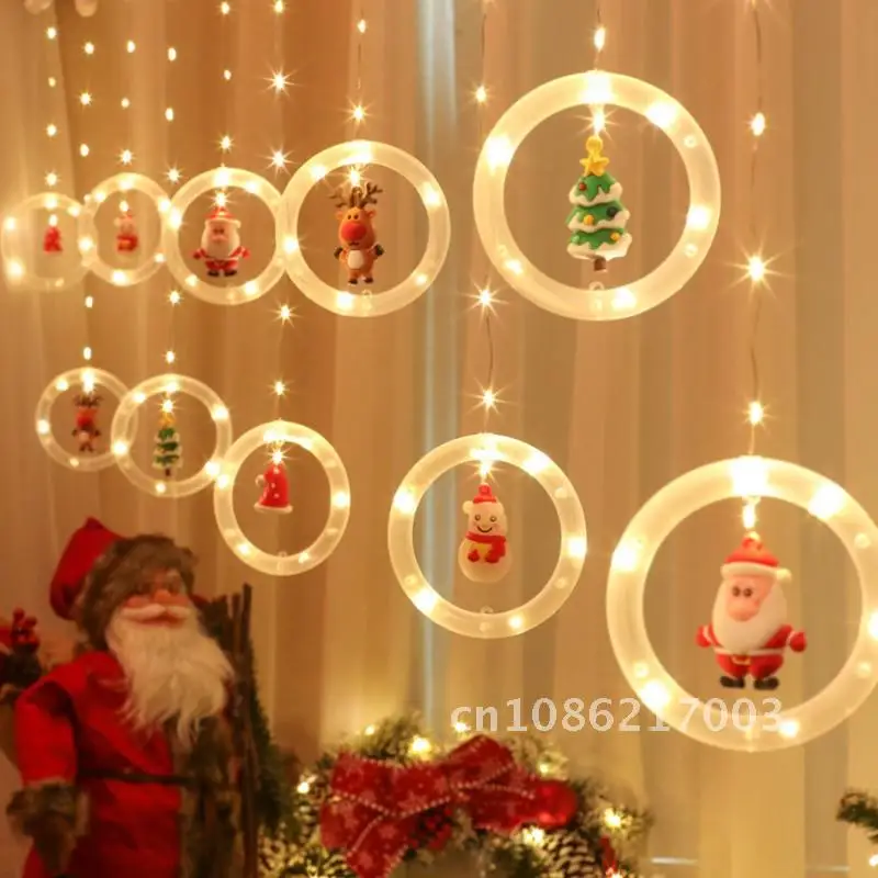 

Christmas Holiday Atmosphere Decorative Curtain Lights Led Santa Elk Cartoon Colorful Lights