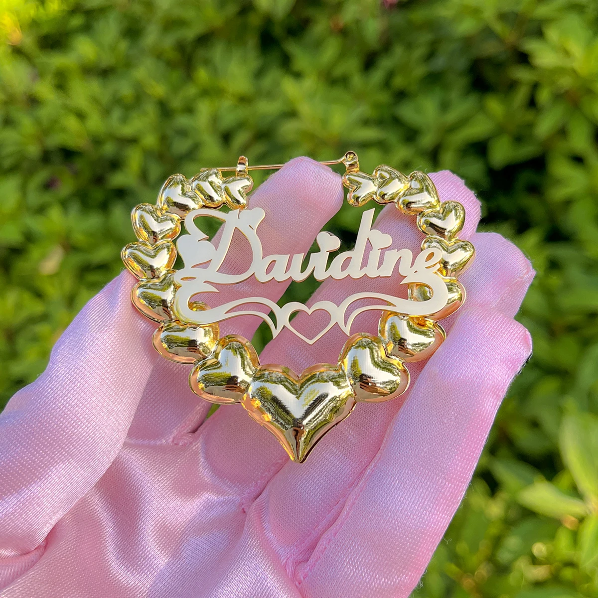 Custom 45mm-75mm Name Earrings Personalize Bubble Heart Name Hoops Women Stainless Heart Shaped Bamboo Earrings Bridesmaid Gift