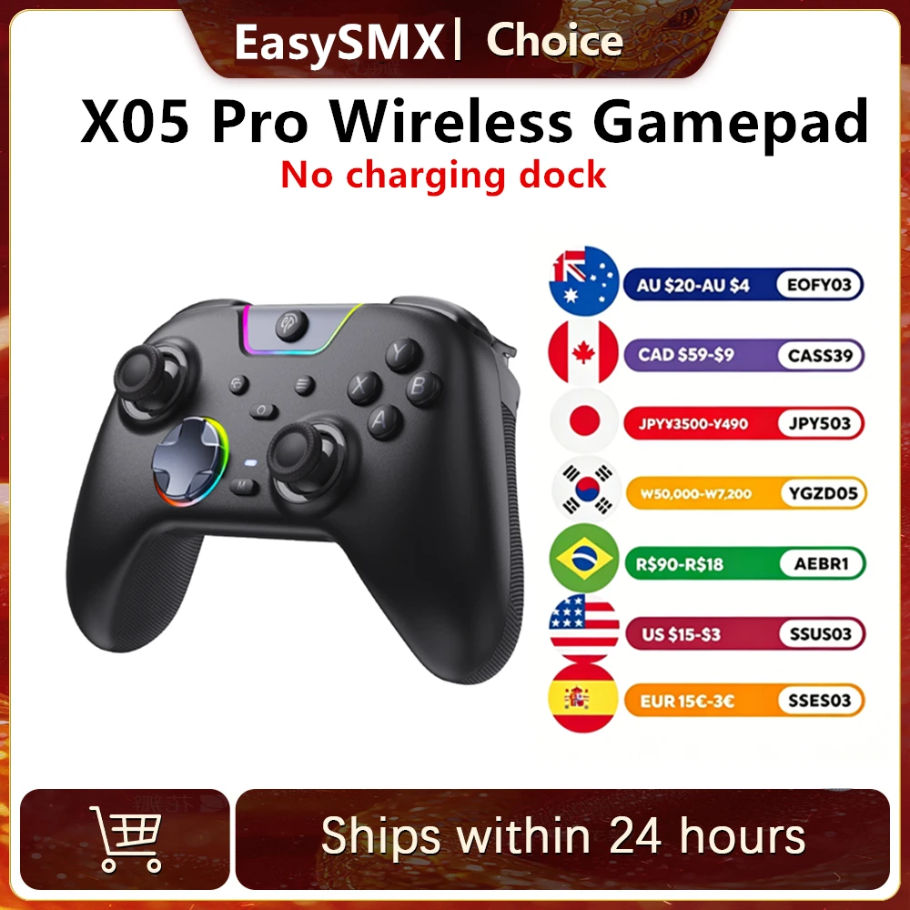 

EasySMX X05 Pro Compatible with PC/Switch/Phone/Steam/TV, Wireless Gamepad PC Controller Dual Rumble Motors, Impulse Triggers