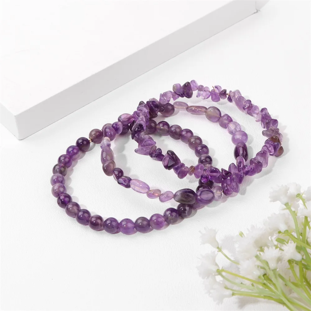 3 teile/satz Amethysten Stein perlen Armband unregelmäßigen Chip Kristall Tiger Auge Stretch Armreif Vermittlung Yoga Schmuck Edelstein Geschenk