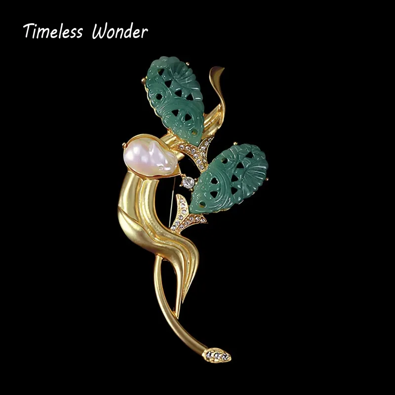 Timeless Wonder Fancy Zircon Geo Glass Pearl Floral Brooch Pins Women Designer Jewelry Gift Trendy Cute Rare Vintage 5285