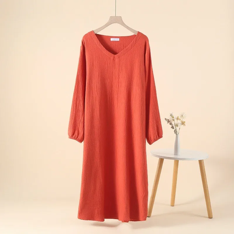 New Spring Autumn Women's New Chinese Dress 100% Cotton Yarn Weaving Jacquard Solid Sleeping Dress High Quality Home Dress 2