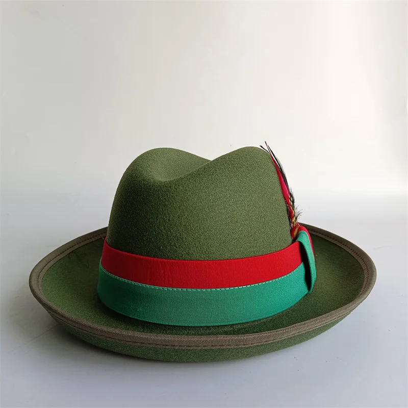 Chapeau de burger pour hommes 13 couleurs avec plume et bande élastique nouveau style chapeau fedora unisexe noeud papillon pour hommes chapeau en feutre doux fedora pour femmes