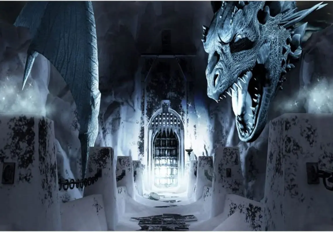 Science Fiction Backdrop Fantasy Scene Dragon Snowy Dungeon Photography Background Halloween Party Decoration Kids Adult Banner