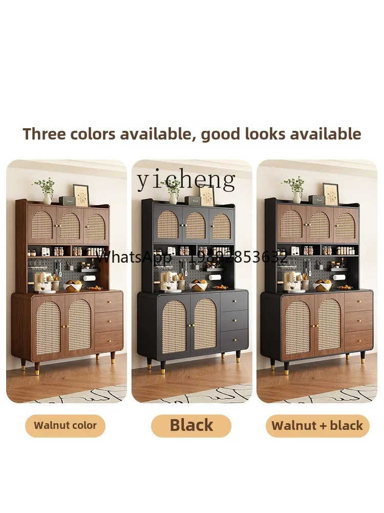 GZ  black retro medieval rattan, side cabinet against the wall, integrated hole board for home use