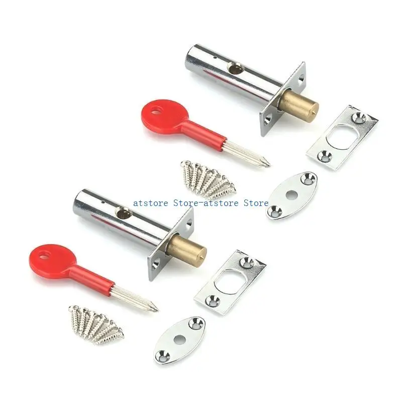 

H37D 2Pcs Copper Cores Pipe Tube Well Lock Mortice Door Bolts with Star Key