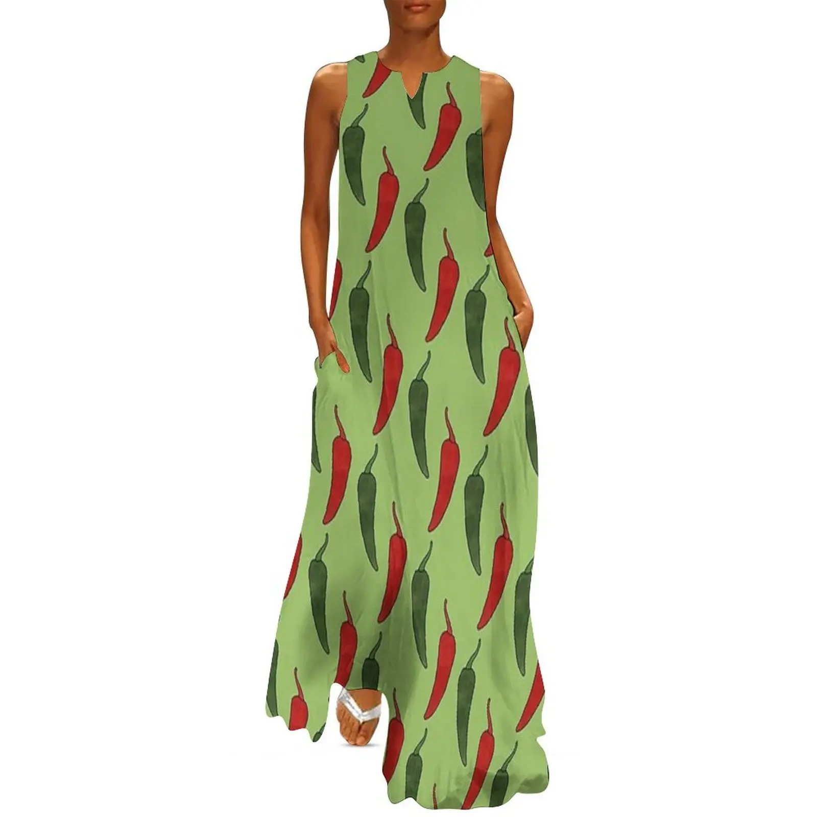 

Pair of Chili Peppers Pattern Long Dress african dresses for woman birthday dress Aesthetic clothing Dress vintage