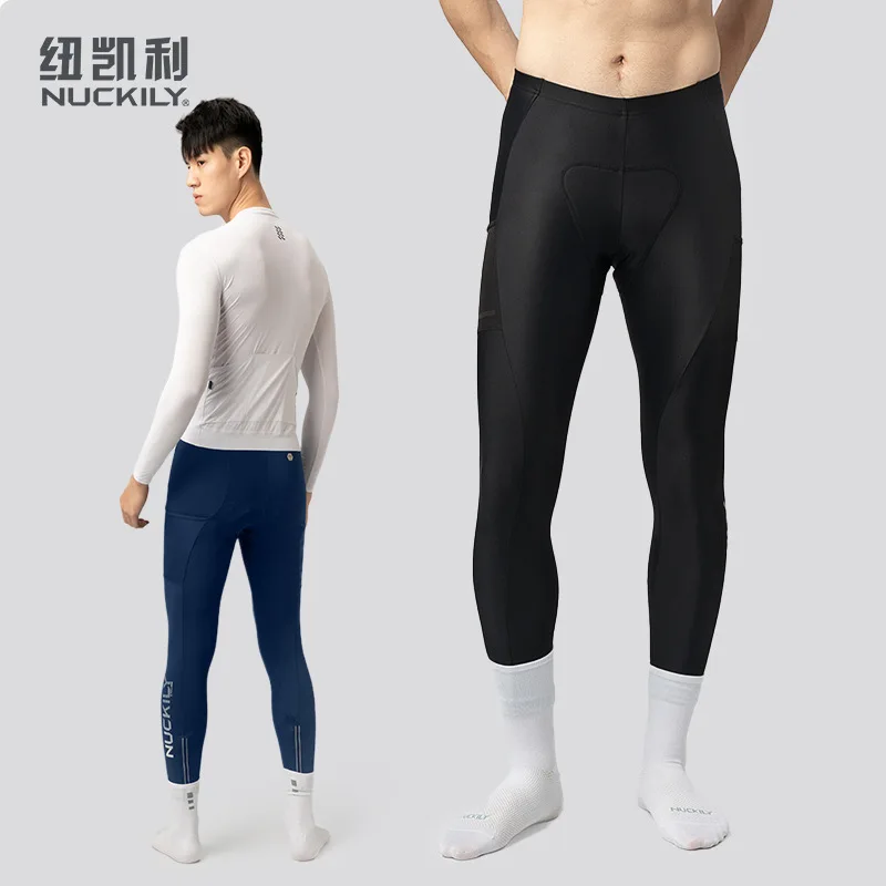 

NUCKILY Men's Cycling Pants 8H Ergonomic Padded High Elastic Anti-Slip with 2 Side Pockets & Zipper Legs for Road MTB Riding