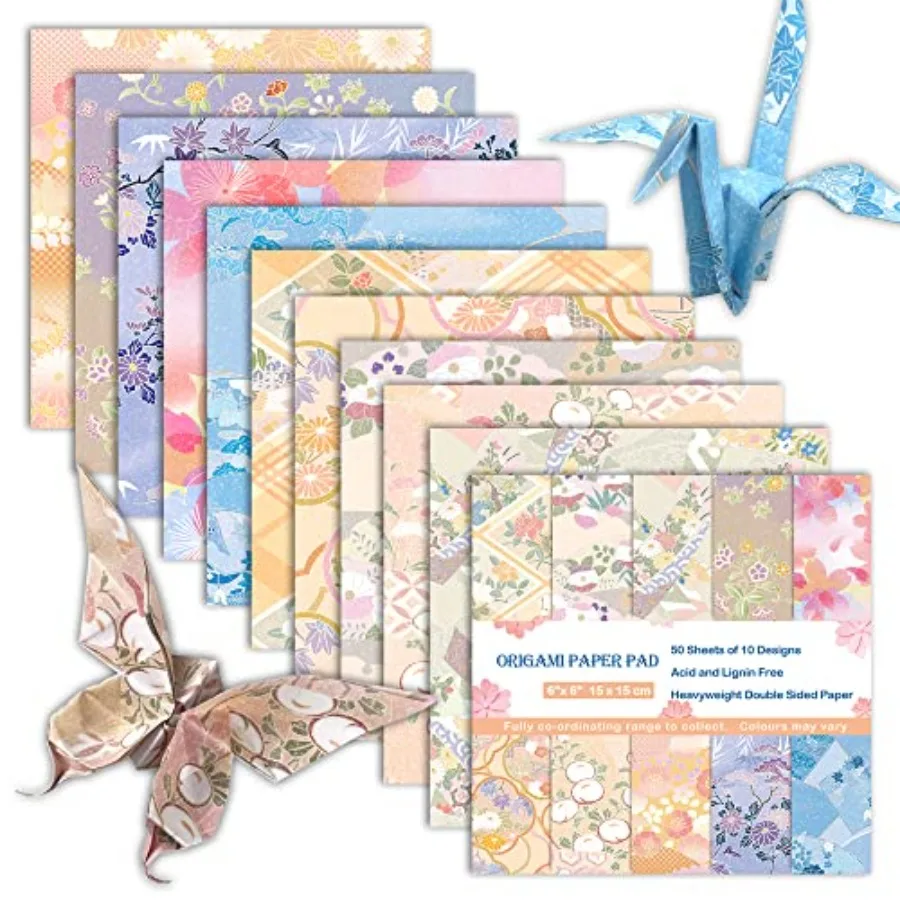 Origami Paper 6x6 Double Sided 50 Sheets 10 Colors origami kit Japanese Chiyo Square Craft Kits Easy Fold Arts Crafts DIY Handw