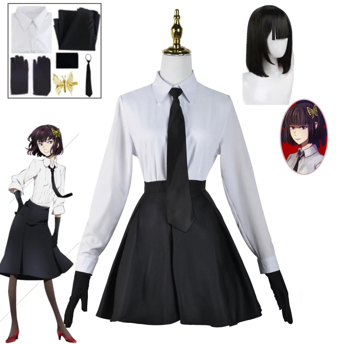 Anime Bungo Stray Dogs Akiko Yosano Kostum Cosplay Kostum Shirt gonna corta uniforme scolastica Set abbigliamento da festa di Halloween per donna