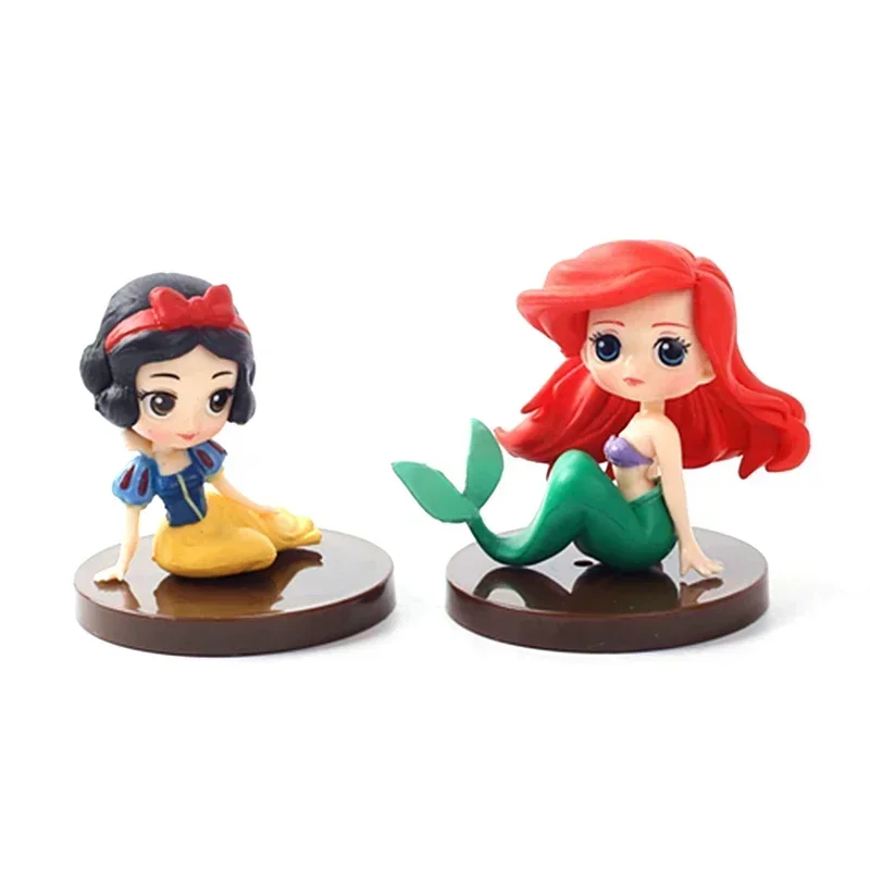 Conjunto de figuras de princesa Disney, princesa tiana, branca de neve, rapunzel, ariel, cinderela, belle, sereia, conjunto de 8 partes