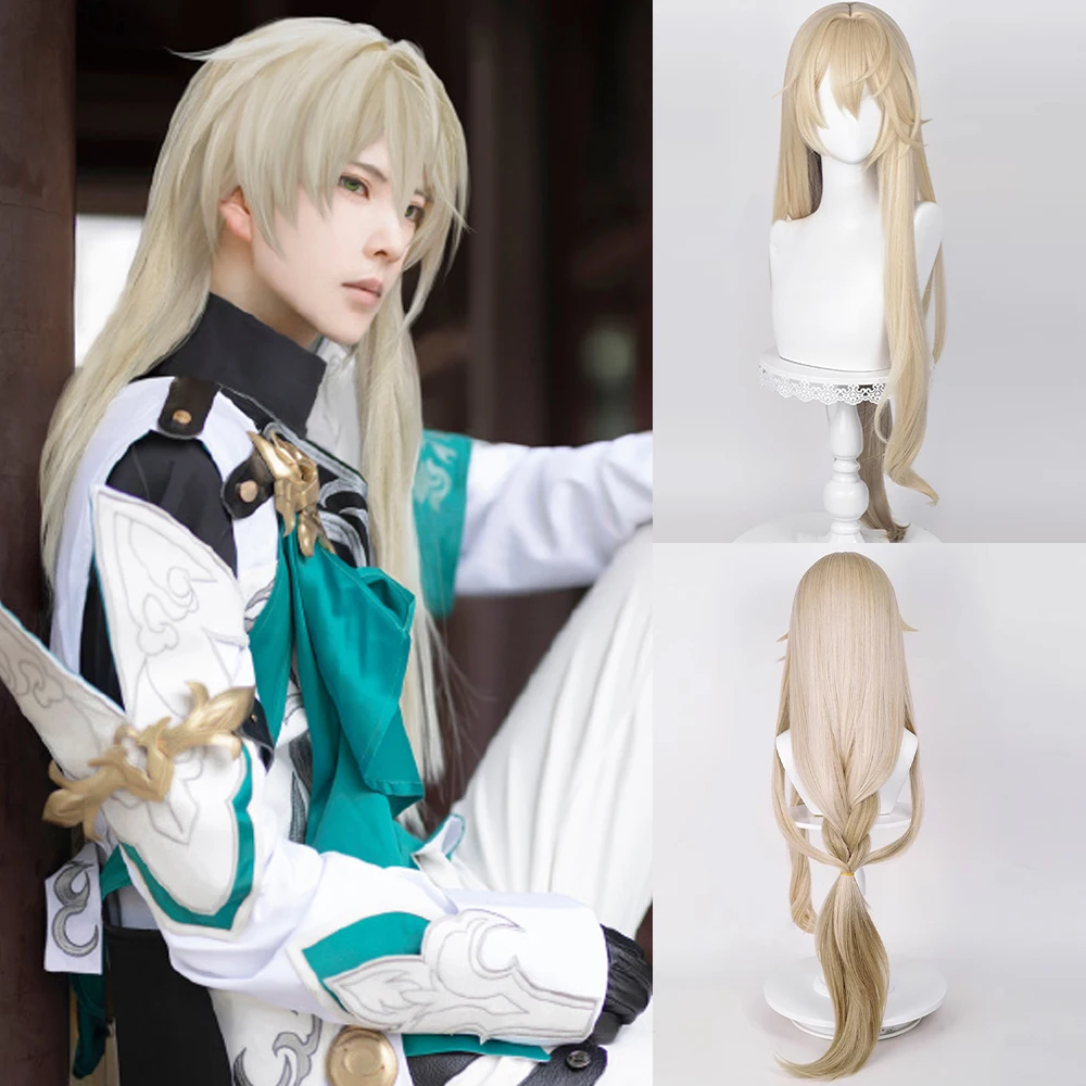 RANYU Honkai Star Rail Luocha Wig Long Straight Synthetic Flaxen Blonde Game Cosplay Heat Resistant Wig for Daily Party