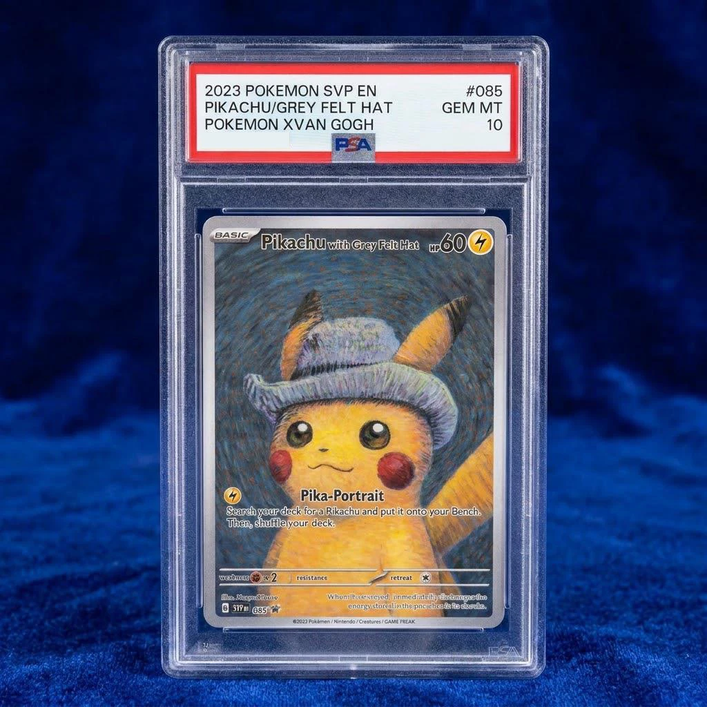 PTCG 2023 Van Gogh Museum Grey Hat Pikachu Custom Art Card Premium Replica Collection Gift Great Gift for Pikachu Fans