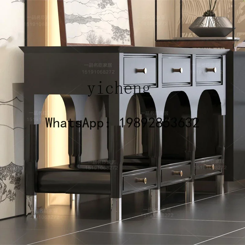 A1 Medieval Style Entrance Cabinet American Wabi Blast Extremely Narrow Solid Wood Side Cabinet Aisle Decorative Table