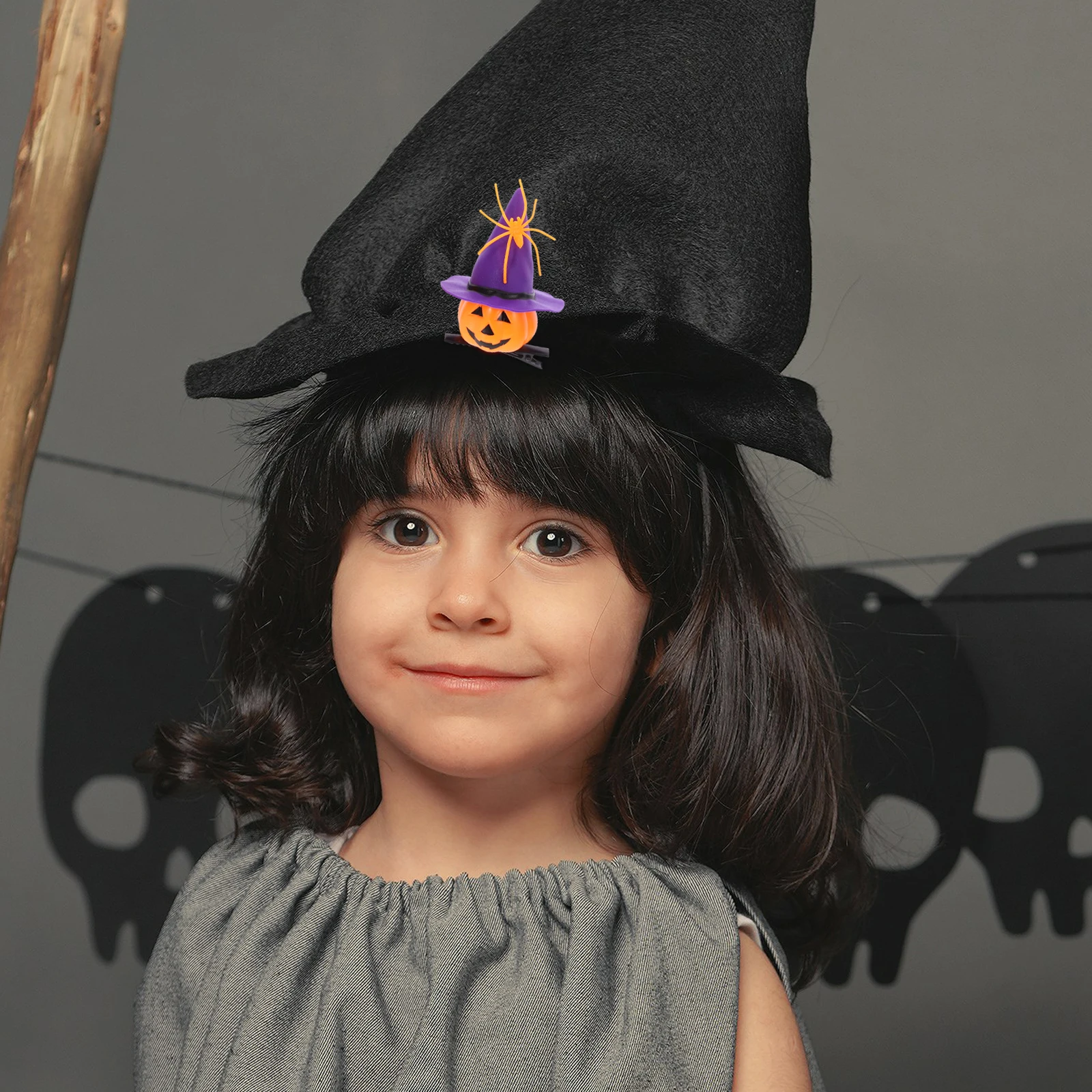 

2 Sets Halloween Pumpkin Hairpins 2.5 Inch DIY Material Kit Witch Hat Mini Spider Clips for Hair Accessories Party Decor