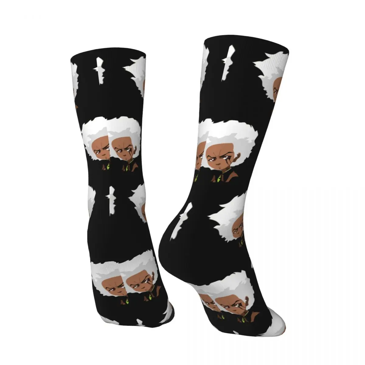 Crazy compression Sock for Men Huey Freeman Hip Hop Vintage The Boondocks Happy Seamless Pattern Printed Boys Crew Sock Casual